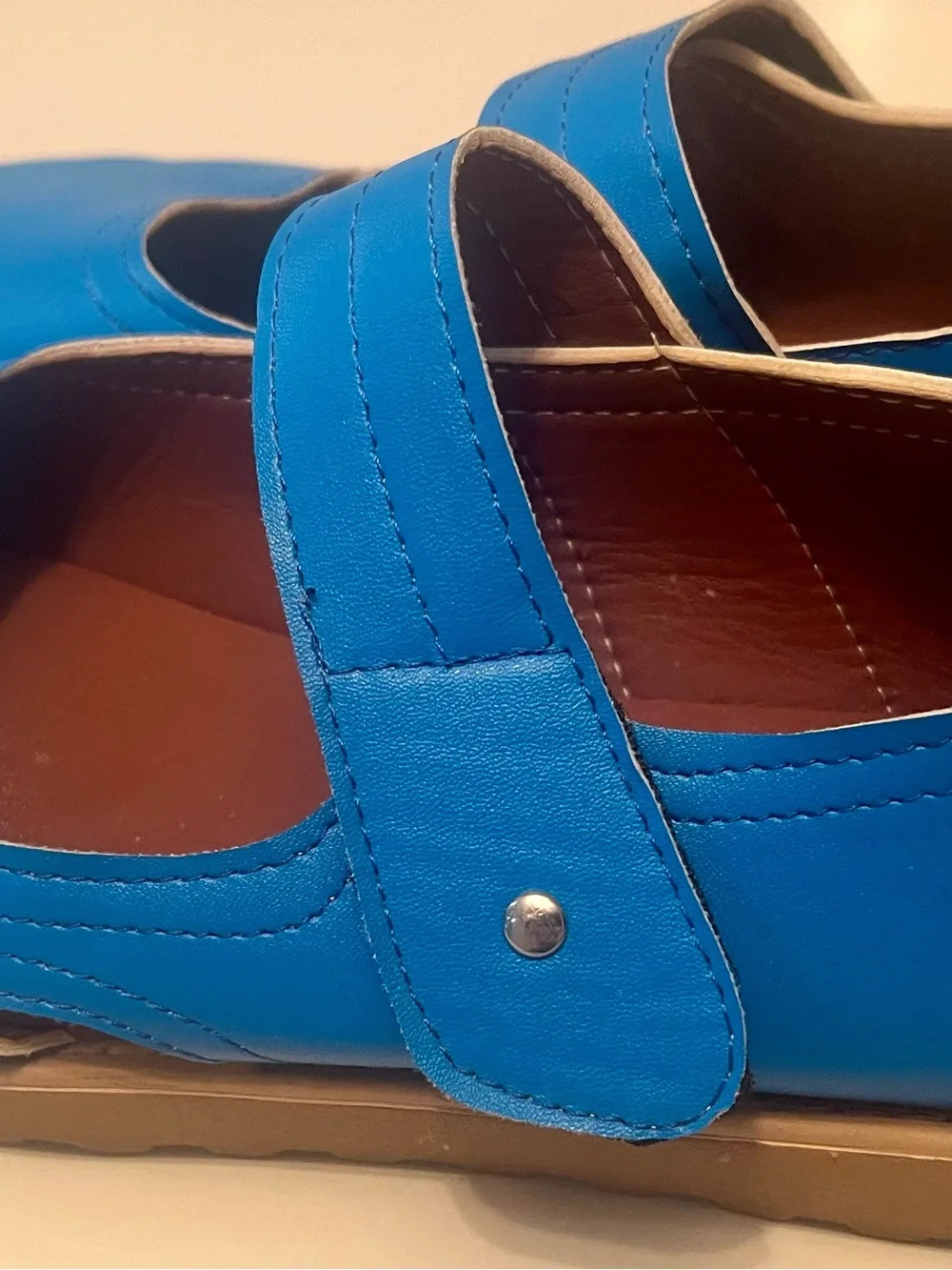 Women's Leather Mary Jane Dress Shoes in Bright Blue with Hook Strap